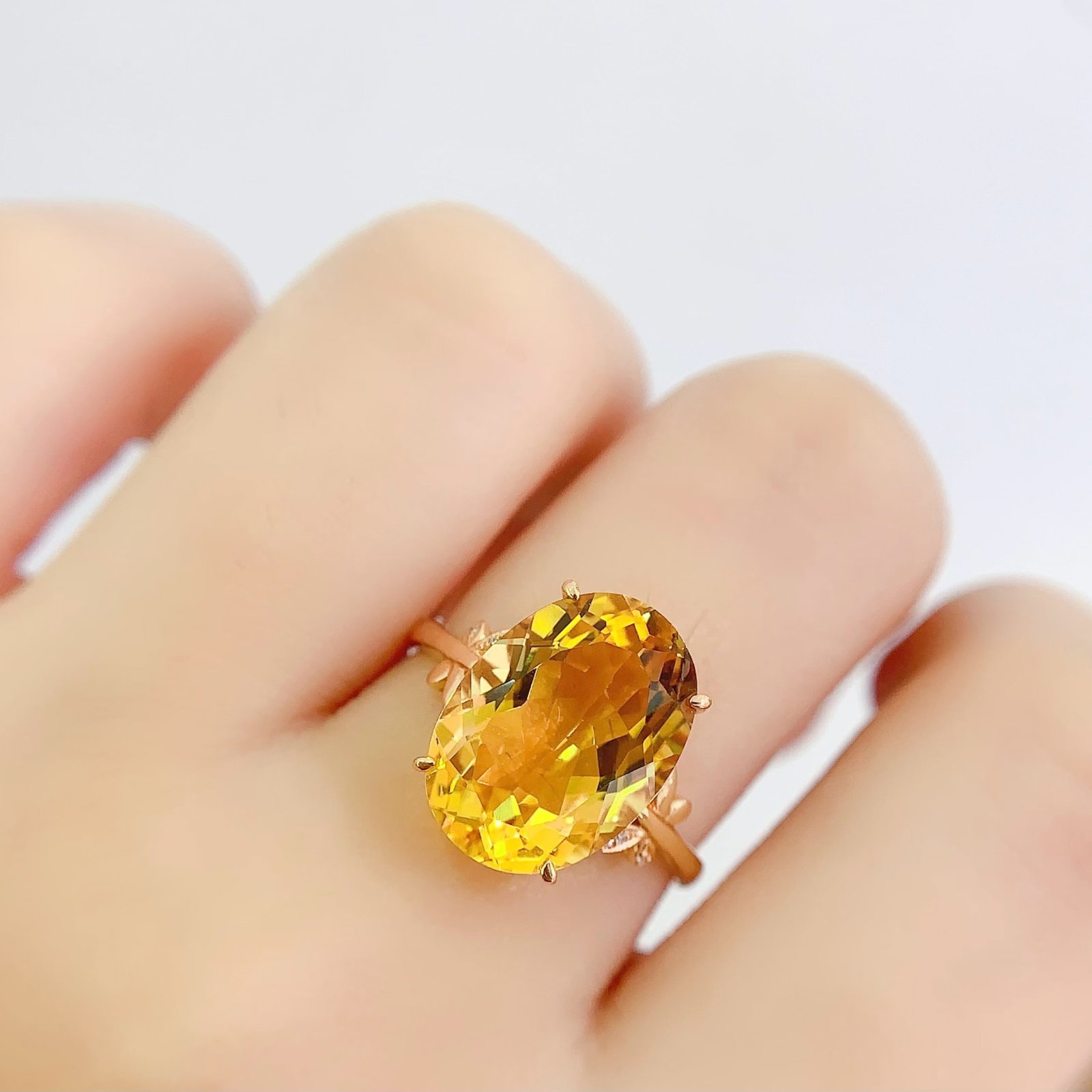 14k Gold 5 Ct Natural Citrine & Diamond Ring - 6