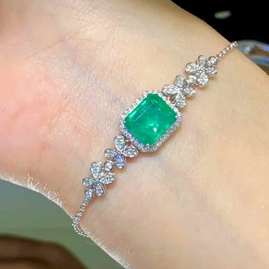 14k Gold 2.6 Ct Natural Emerald & Diamond Bracelet - 6