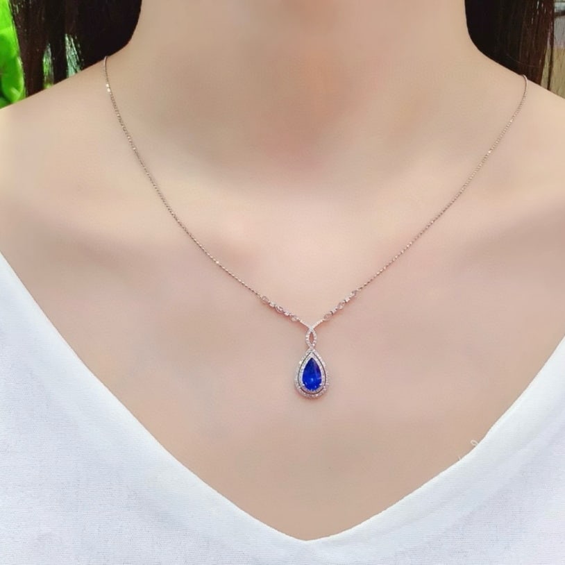 14k Gold 2.10 Ctw Natural Sapphire & Diamond Necklace - 5