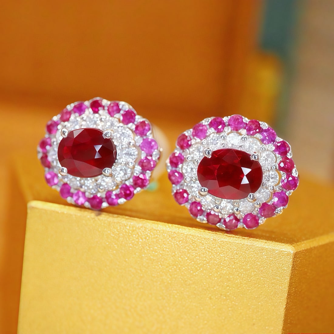 14k Gold 0.79 Ctw Natural Ruby & Diamond Earrings - 3