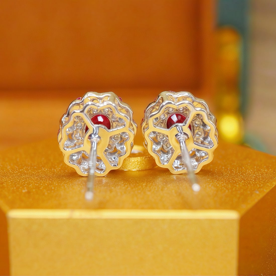 14k Gold 0.79 Ctw Natural Ruby & Diamond Earrings - 4