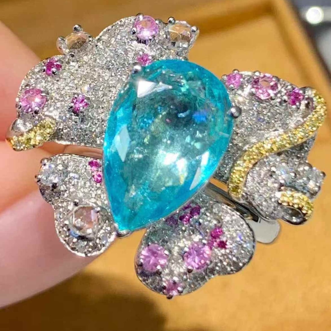 14k Gold 3.4 Ct Natural Paraiba Tourmaline & Diamond Ring - 3