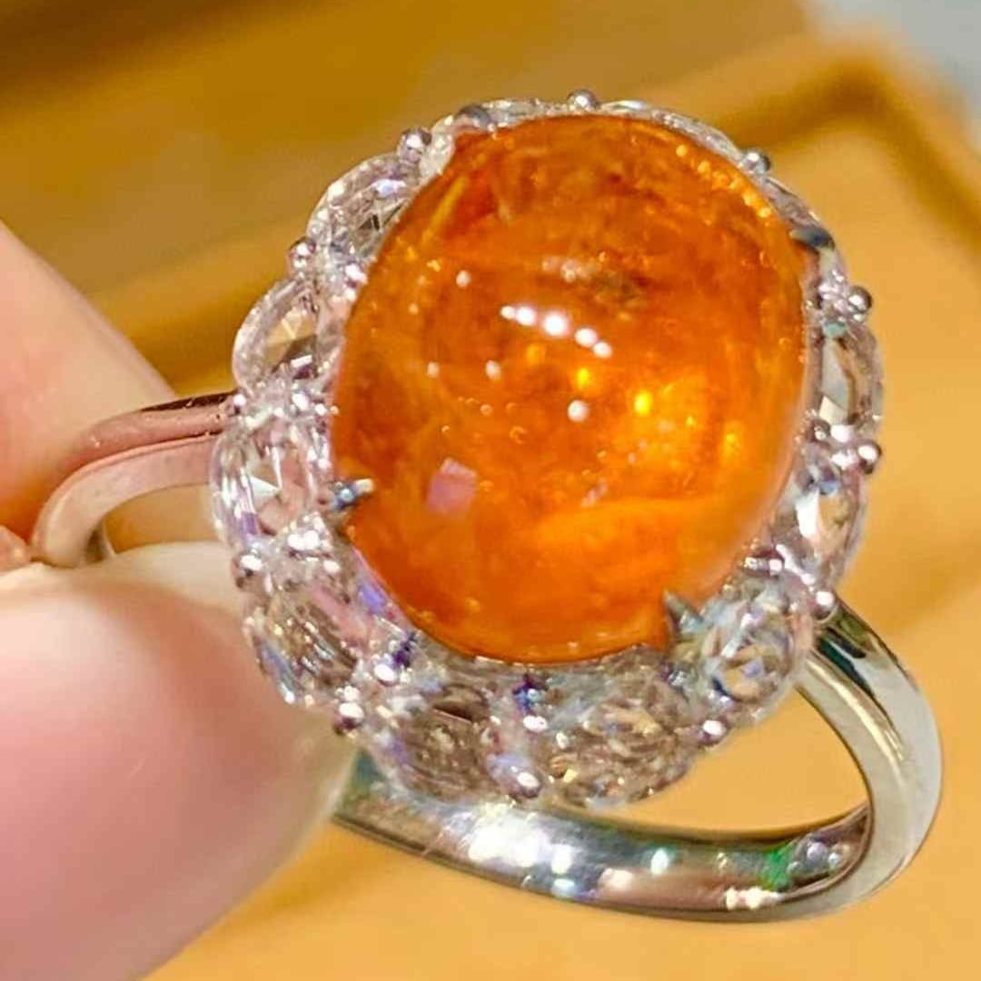 14k Gold 5.2 Ct Natural Spessartine & Sapphire Ring - 2
