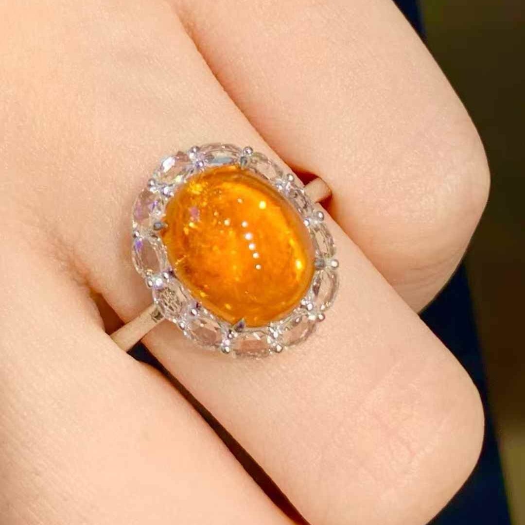 14k Gold 5.2 Ct Natural Spessartine & Sapphire Ring - 3