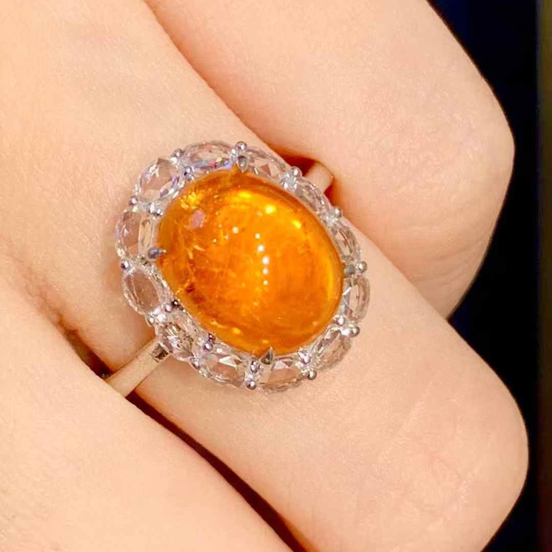 14k Gold 5.2 Ct Natural Spessartine & Sapphire Ring - 4