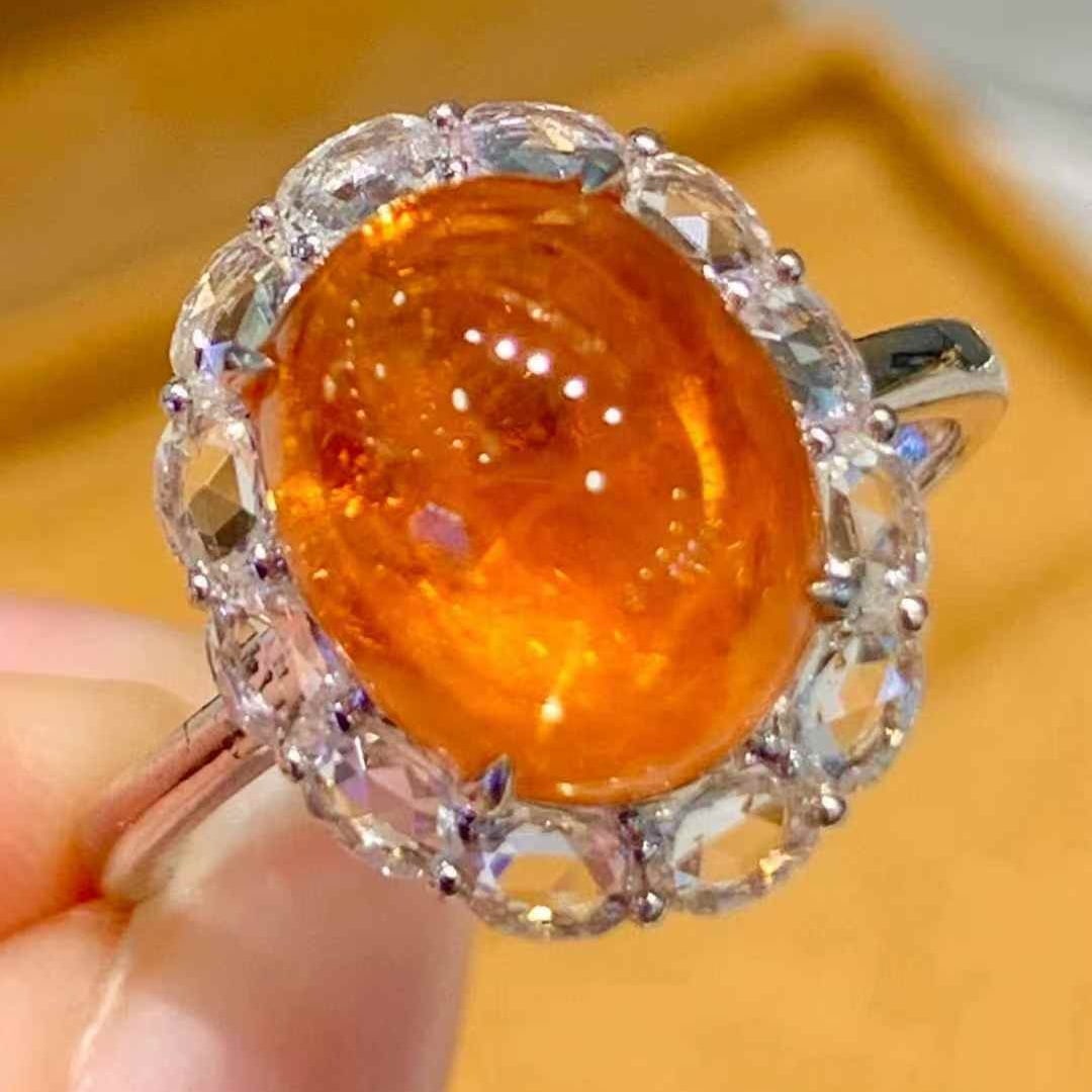 14k Gold 5.2 Ct Natural Spessartine & Sapphire Ring - 5