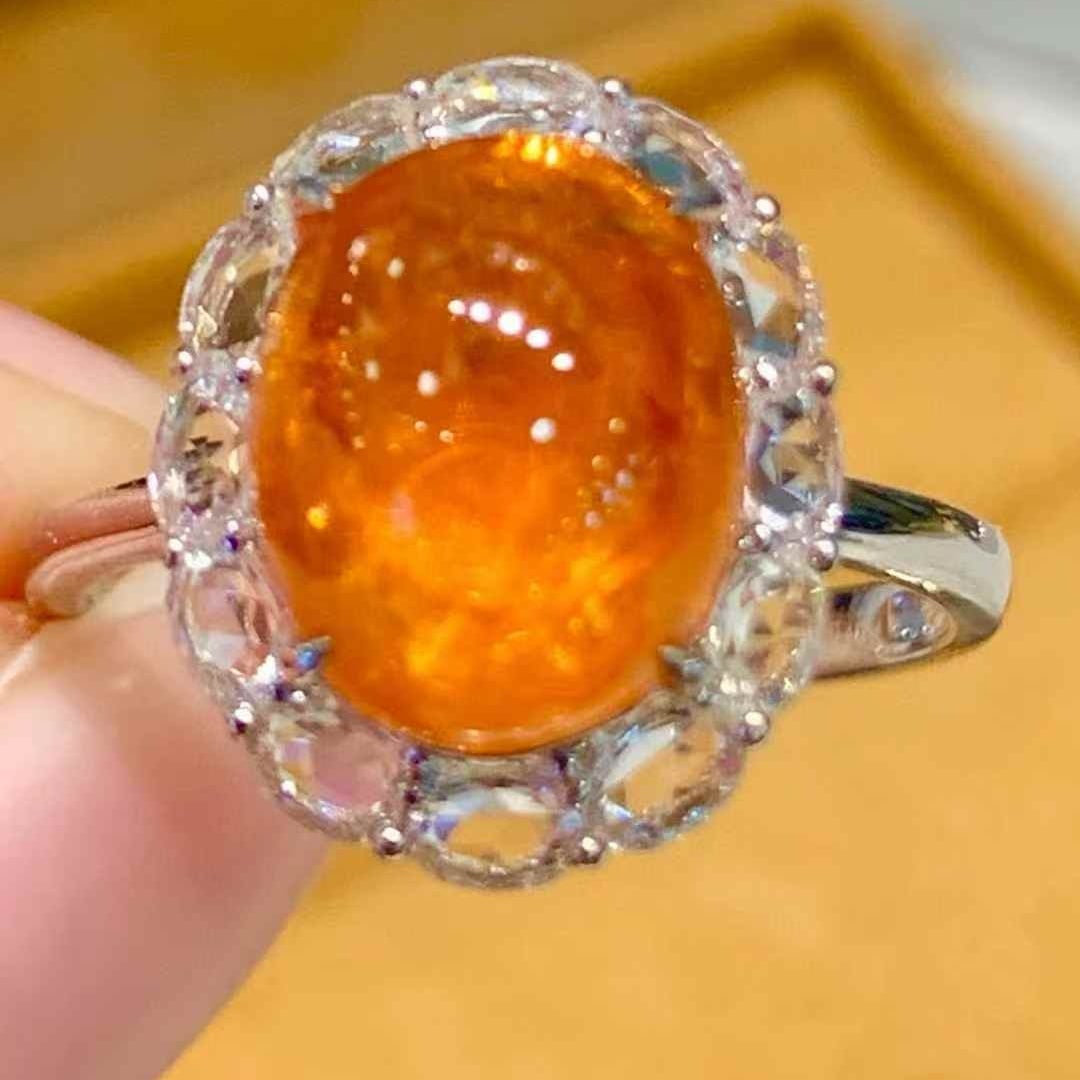 14k Gold 5.2 Ct Natural Spessartine & Sapphire Ring - 6