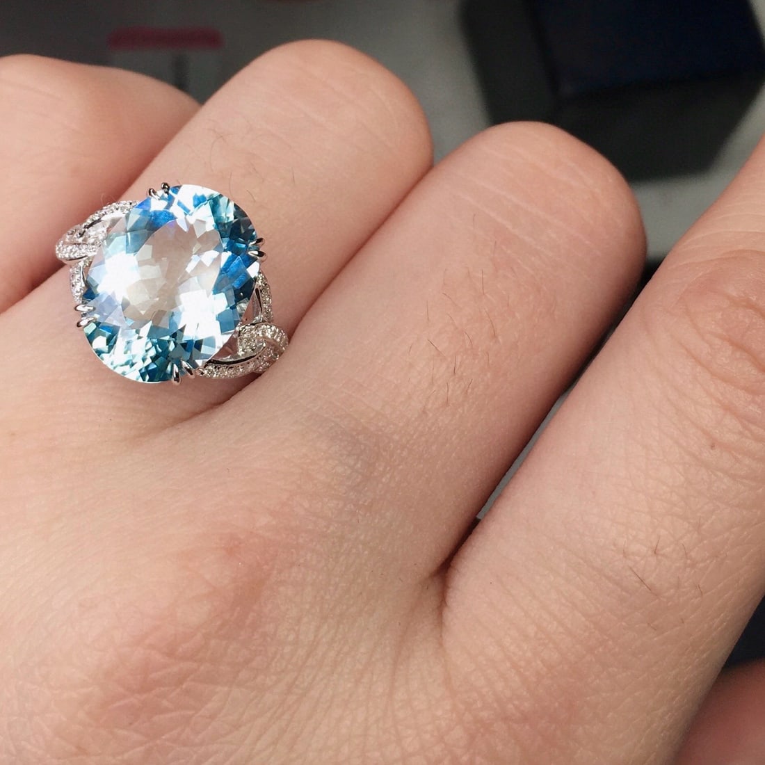 14k Gold 6.5 Ct Natural Aquamarine & Diamond Ring - 7