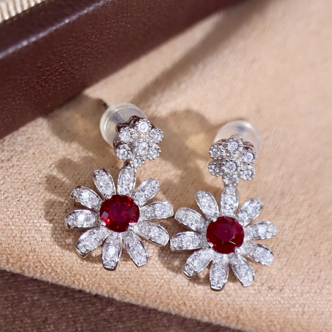 14k Gold 1.46 Ctw Natural Ruby & Diamond Earrings - 2