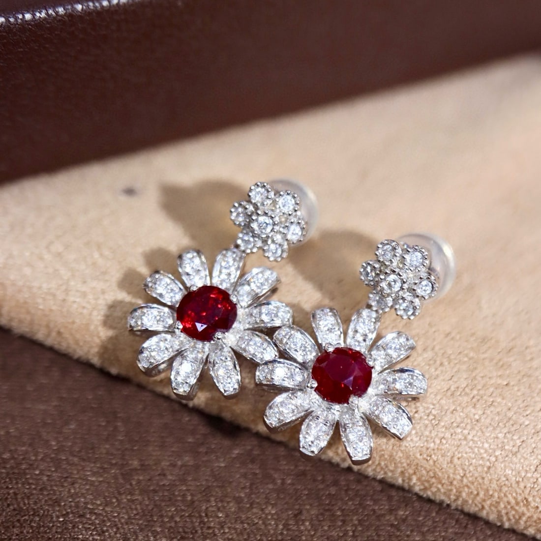 14k Gold 1.46 Ctw Natural Ruby & Diamond Earrings - 3