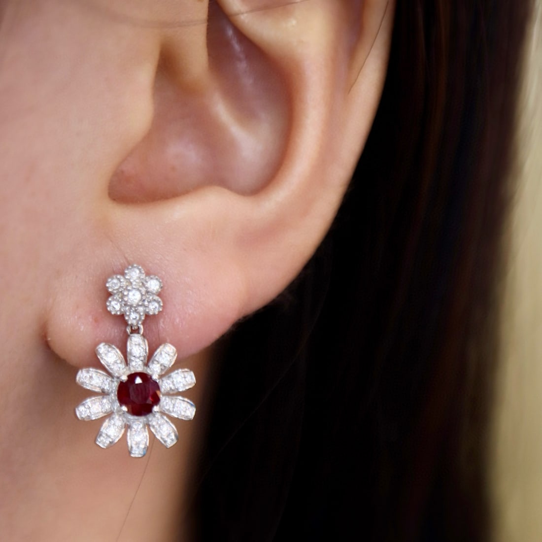 14k Gold 1.46 Ctw Natural Ruby & Diamond Earrings - 5