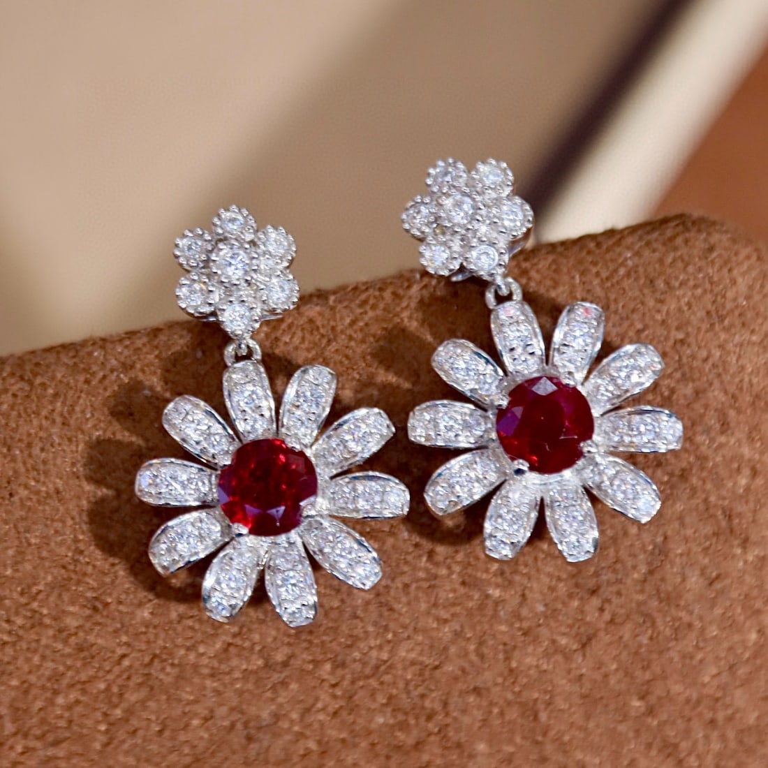 14k Gold 1.46 Ctw Natural Ruby & Diamond Earrings - 6