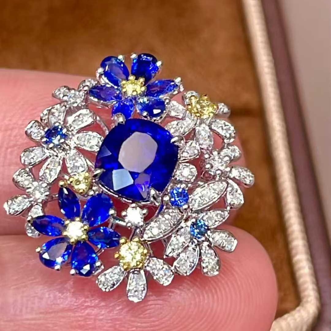14k Gold 1.48 Ct Natural Sapphire & Diamond & Sapphire Pendant( Without Chain ) - 5
