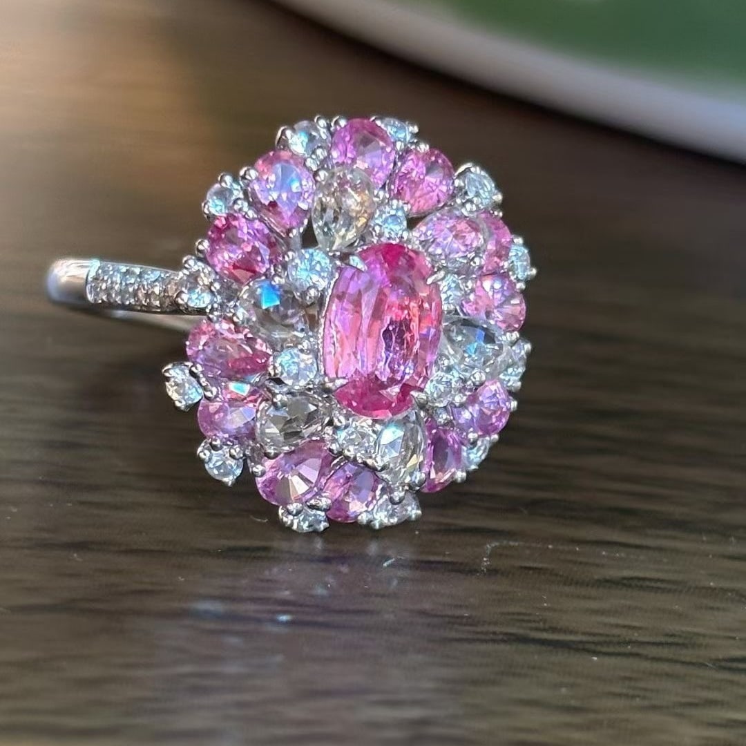 14k Gold 2.02 Ct Natural Padparadscha Sapphire & Diamond Ring - 2