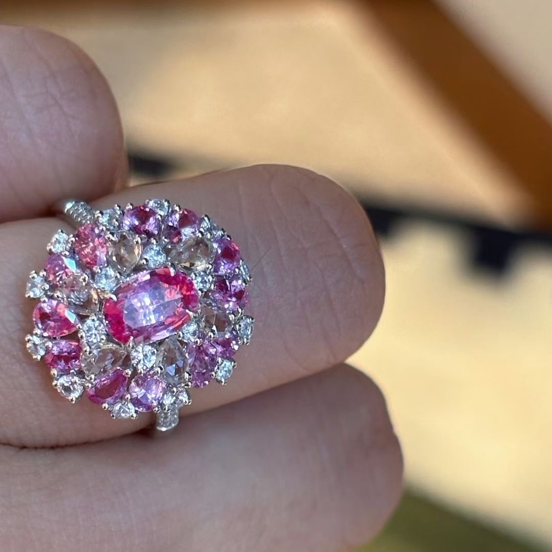 14k Gold 2.02 Ct Natural Padparadscha Sapphire & Diamond Ring - 3