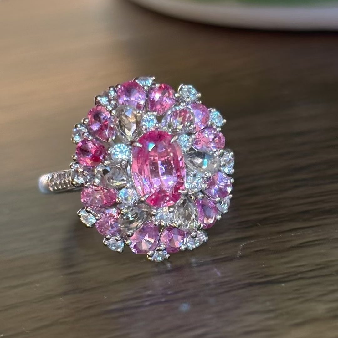 14k Gold 2.02 Ct Natural Padparadscha Sapphire & Diamond Ring - 4