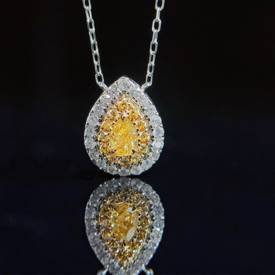 14k Gold 0.30 Ctw Natural Yellow Diamond & Diamond Necklace: Ref:231093204 // gold content:14k gold // main gemstone:yellow diamond // shape:pear // carat weight:0. 10ct // color:yellow // treatment:natural // // adjacent gemstone 2 : diamond // shape:round //
