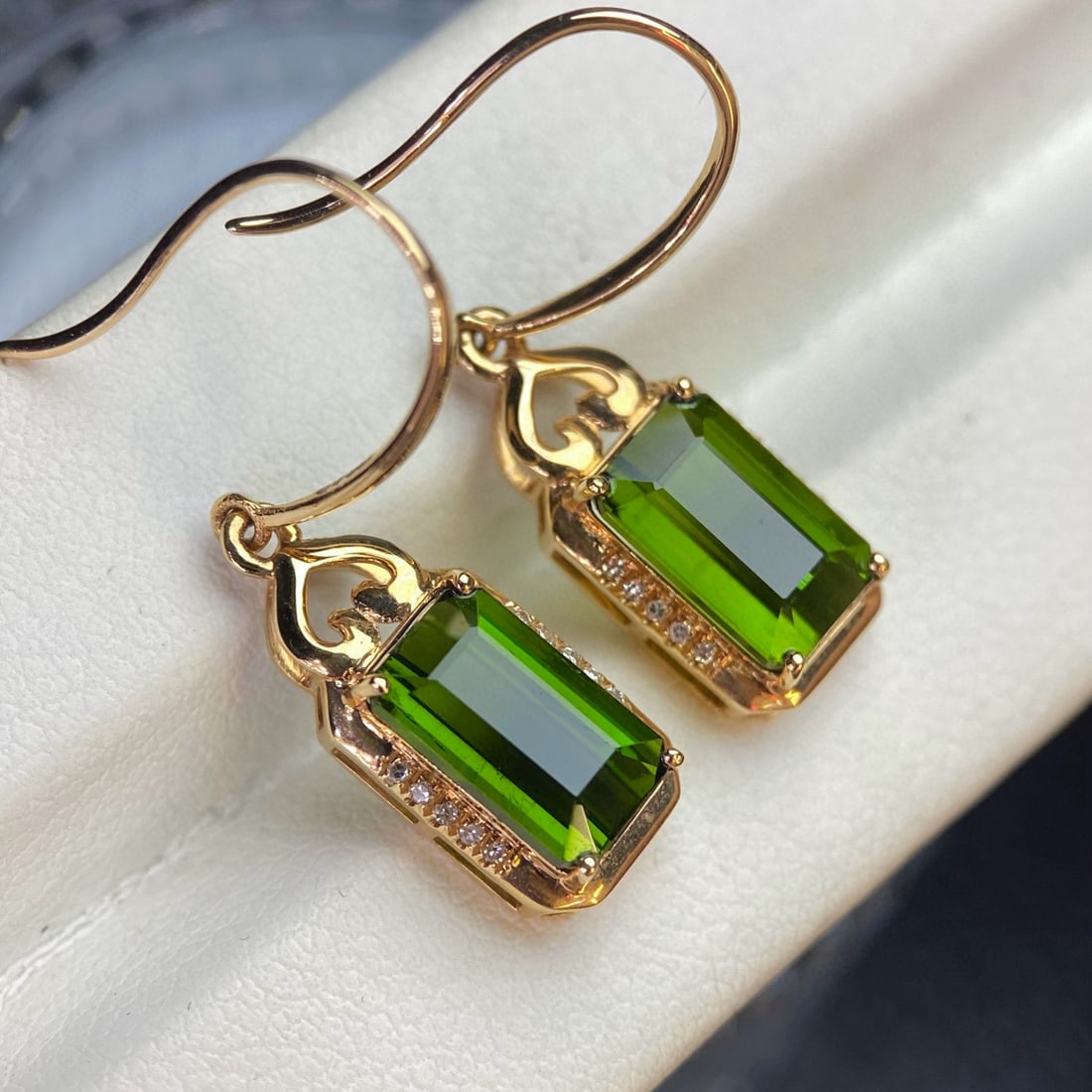 14k Gold 4 Ct Natural Tourmaline & Diamond Earrings - 2
