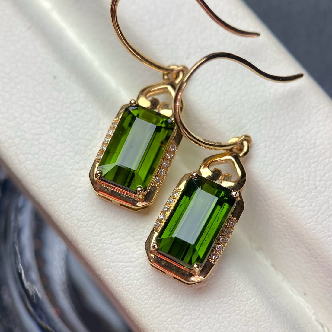 14k Gold 4 Ct Natural Tourmaline & Diamond Earrings - 3