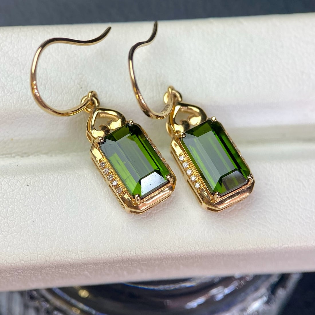 14k Gold 4 Ct Natural Tourmaline & Diamond Earrings - 4