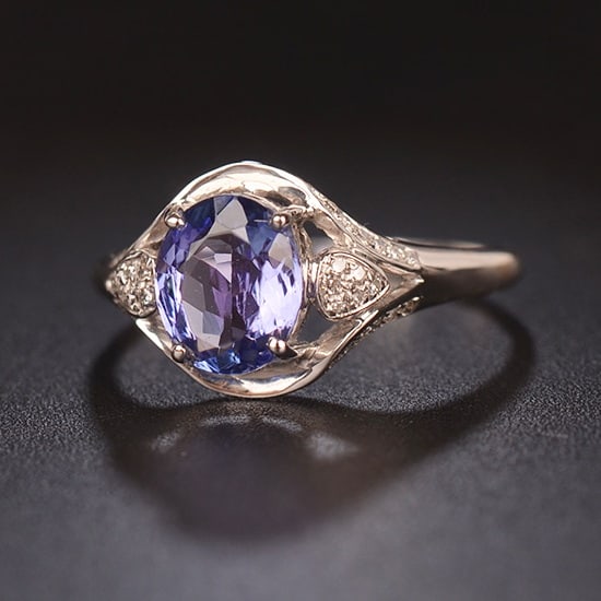 14k Gold 1.4 Ct Natural Tanzanite & Diamond Ring - 2