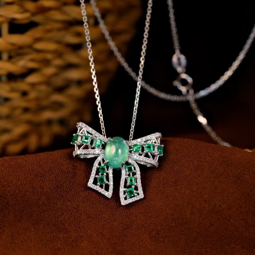 14k Gold 1.81 Ctw Natural Emerald & Diamond Pendant( Without Chain ) - 2
