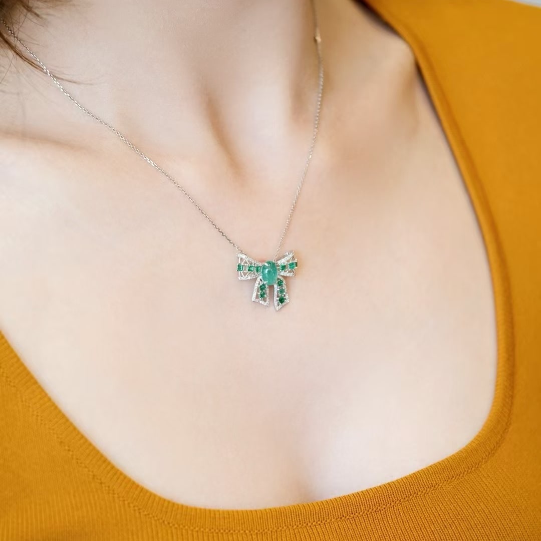 14k Gold 1.81 Ctw Natural Emerald & Diamond Pendant( Without Chain ) - 6