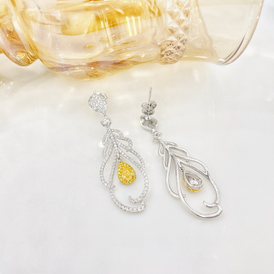 14k Gold 1.44 Ctw Natural Yellow Diamond & Diamond Earrings - 3