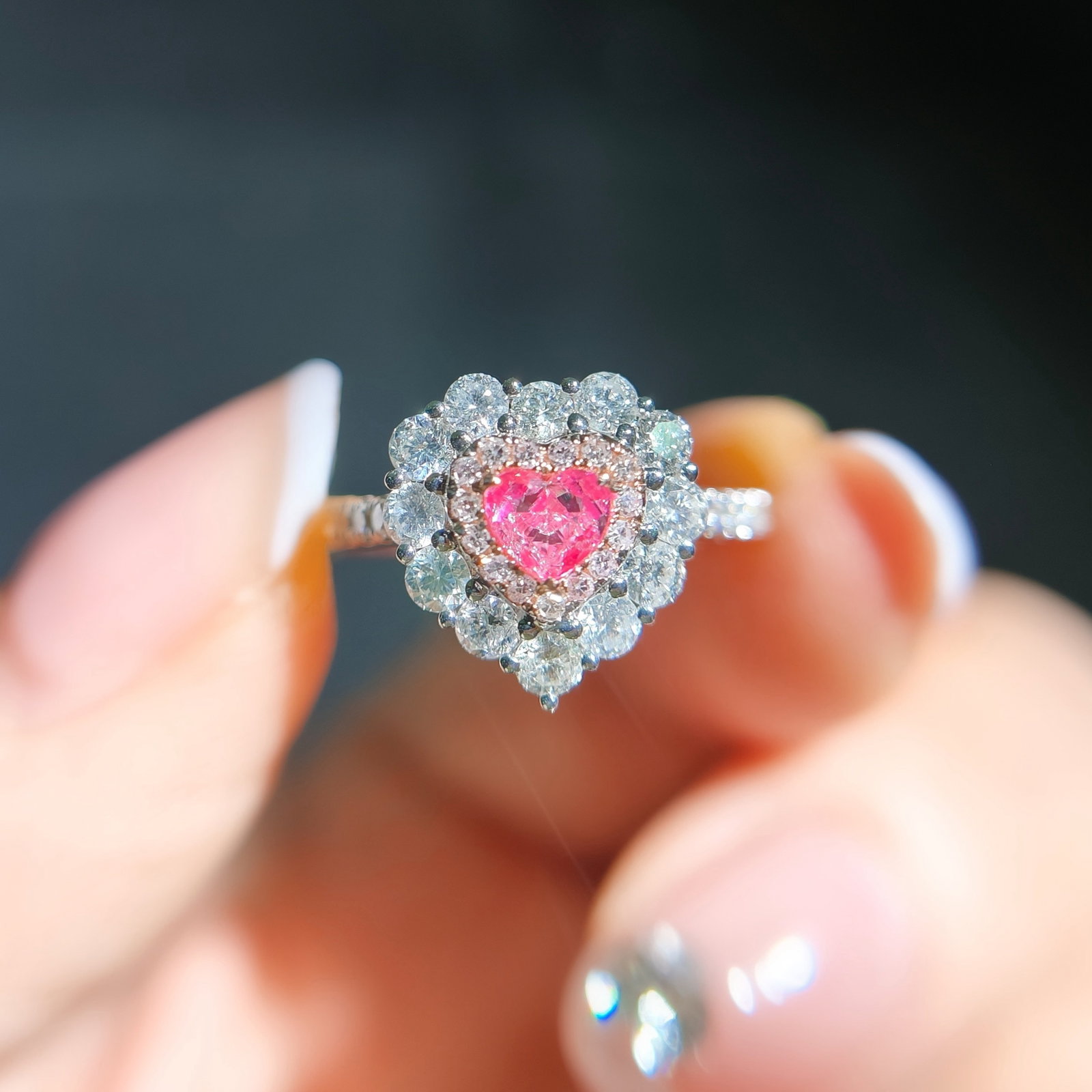 14k Gold 1.04 Ctw Natural Pink Diamond & Diamond Ring: Ref:231093248 // gold content:14k gold // ring size:7. 25us // // main gemstone:pink diamond // shape:heart // carat weight:0. 31ct // color:pink // treatment:natural // // adjacent gemstone 2 :