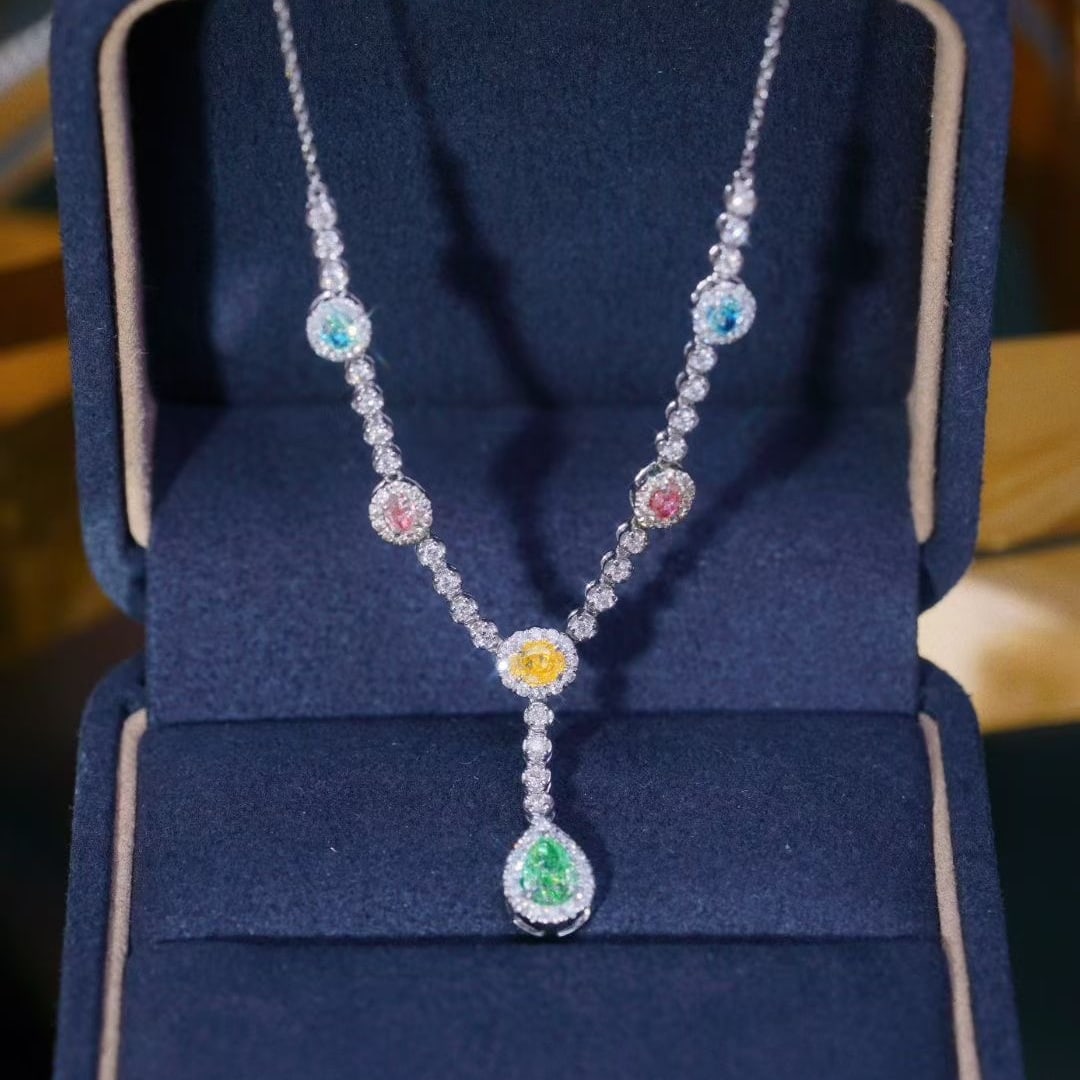 14k Gold 1.95 Ctw Natural Color Diamond & Diamond Necklace: Ref:231093249 // gold content:14k gold // main gemstone:color diamond // shape:multiple // carat weight:1. 1ct // color:color // treatment:natural // // adjacent gemstone 2 : diamond // shape:round //