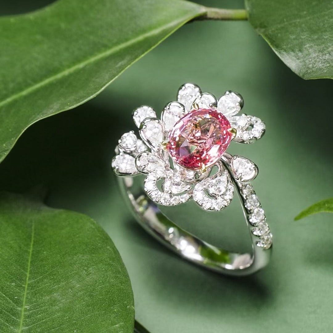 14k Gold 1.55 Ct Natural Padparadscha Sapphire & Diamond Ring - 5