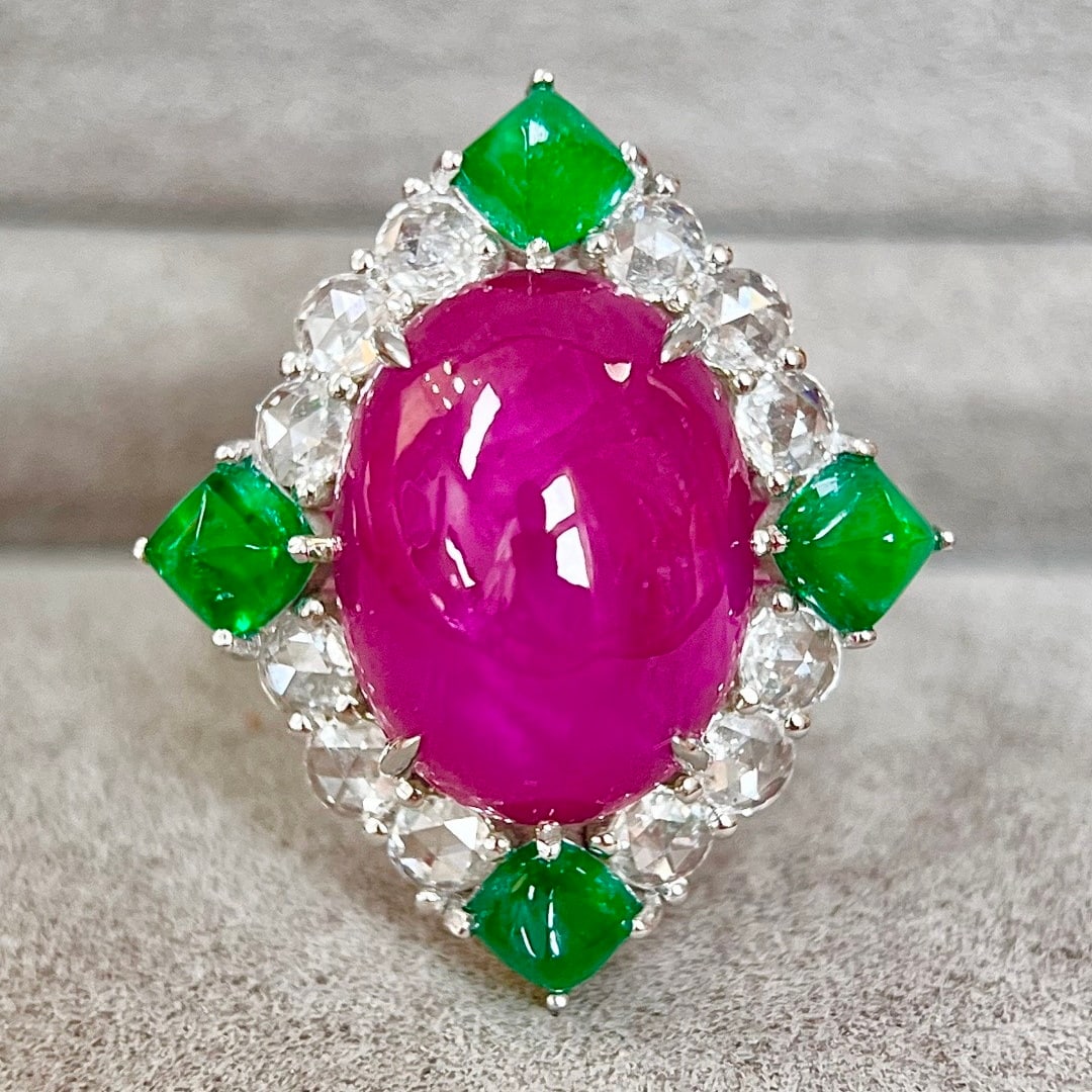 14k Gold 14.04 Ctw Natural Ruby & Emerald Ring/pendant( Without Chain ): Ref:231094020 // gold content:14k gold // ring size:7. 25us // // main gemstone:ruby // shape:oval // carat weight:12. 64ct // color:red // treatment:natural // // adjacent gemstone 2 : emerald //