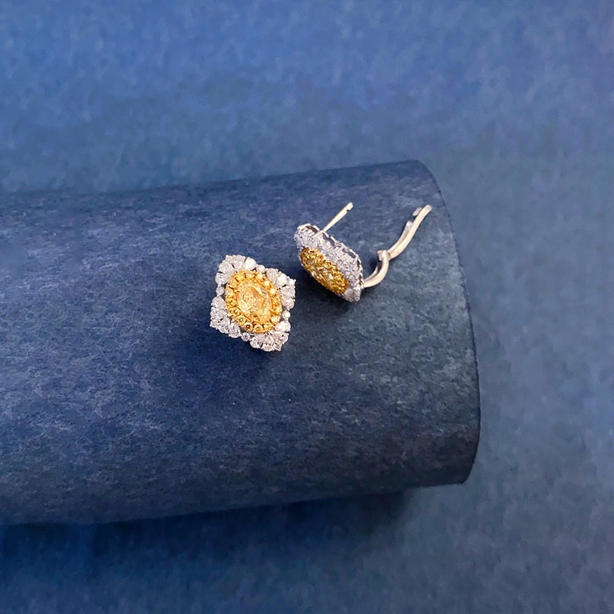 14k Gold 2.50 Ctw Natural Yellow Diamond & Diamond Earrings - 2