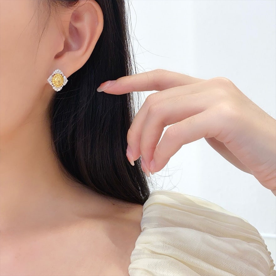 14k Gold 2.50 Ctw Natural Yellow Diamond & Diamond Earrings - 6