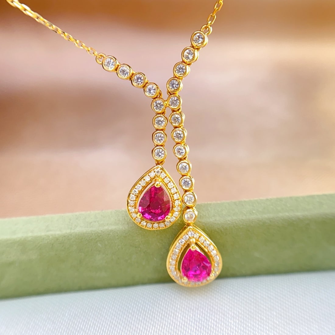 14k Gold 1.00 Ct Natural Ruby & Diamond & Sapphire Necklace - 3