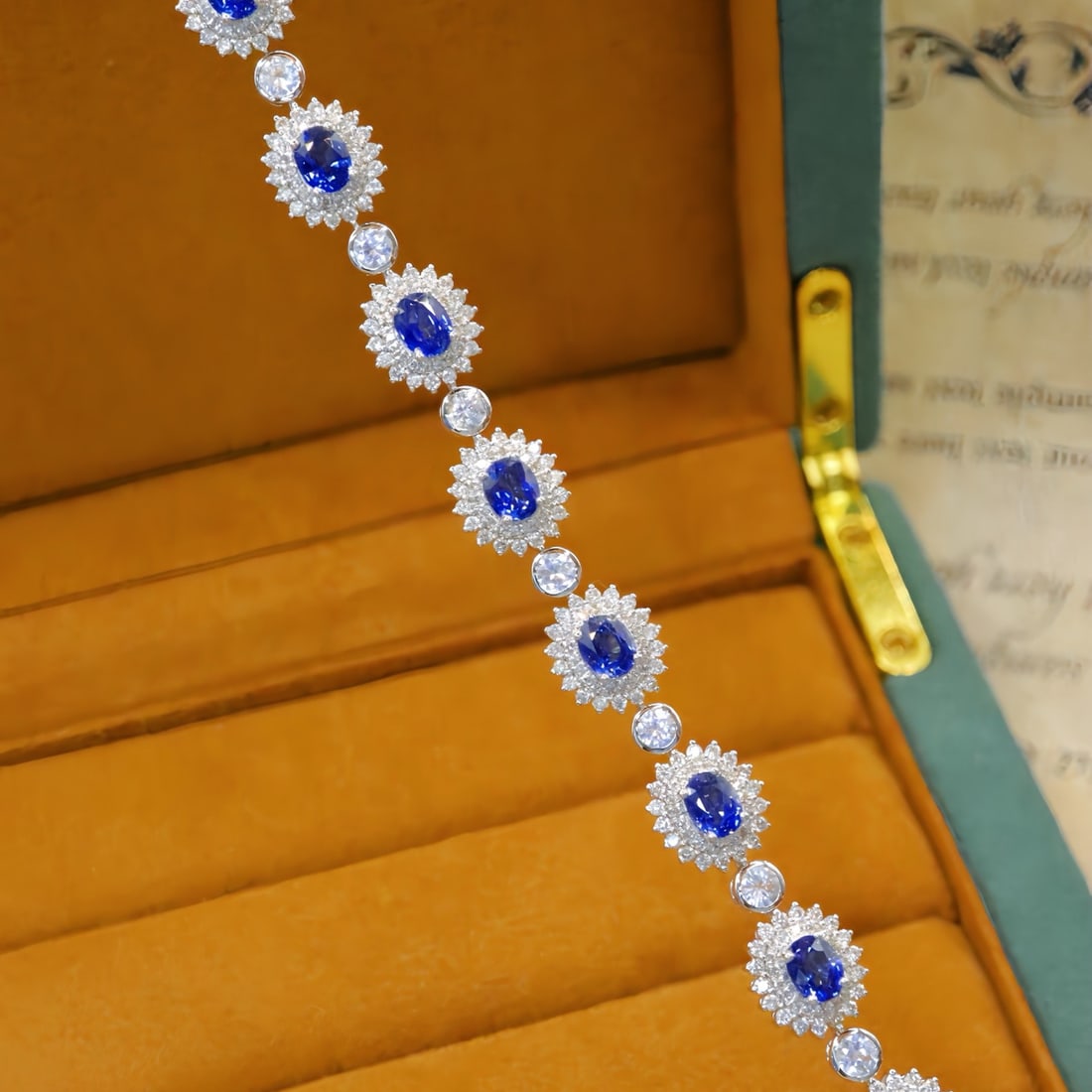 14k Gold 5.99 Ctw Natural Sapphire & Diamond Bracelet: Ref:231094030 // gold content:14k gold // main gemstone:sapphire // shape:oval // carat weight:4. 38ct // color:cornflower blue // treatment:natural // // adjacent gemstone 2 : diamond // number of