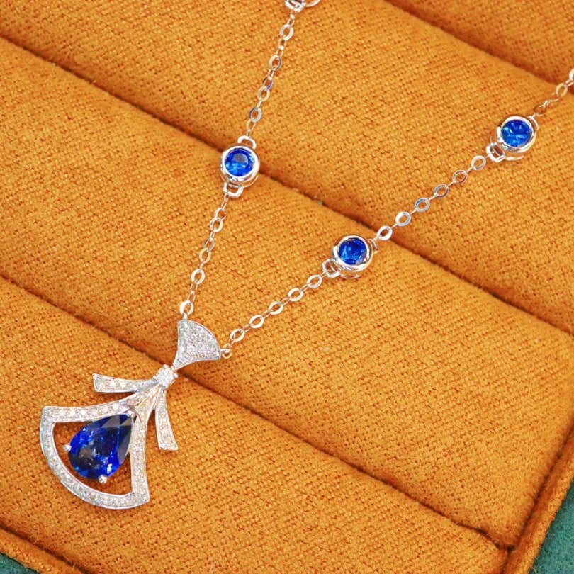 14k Gold 1.08 Ctw Natural Sapphire & Diamond Necklace - 3