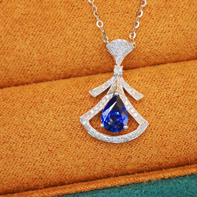 14k Gold 1.08 Ctw Natural Sapphire & Diamond Necklace - 4