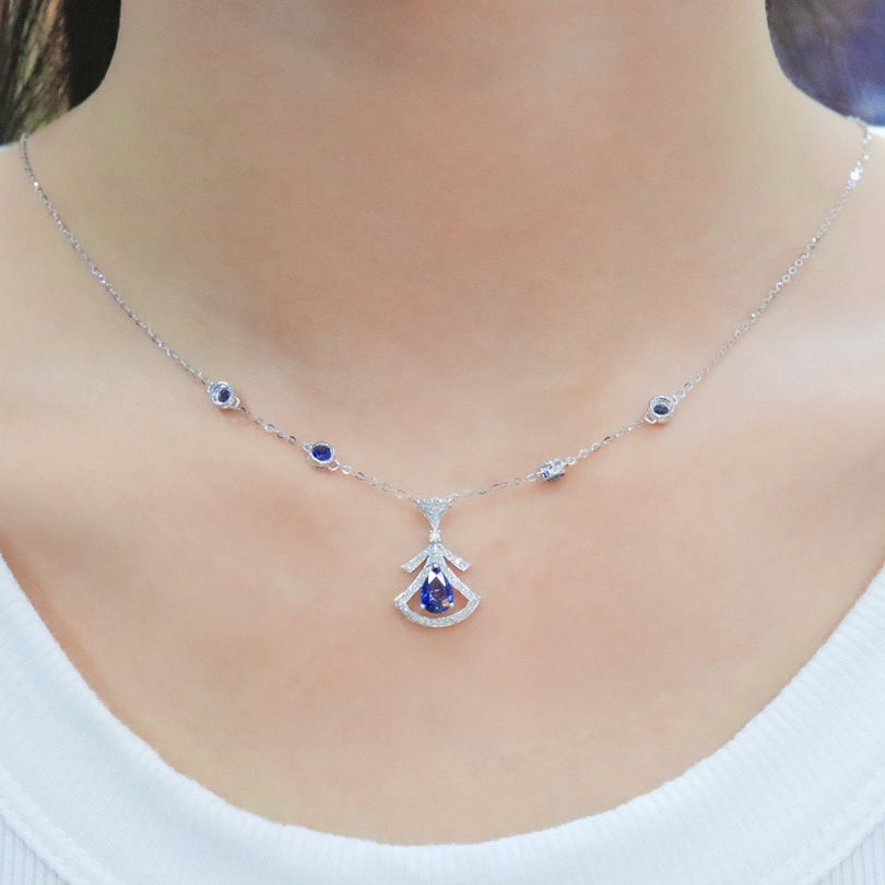 14k Gold 1.08 Ctw Natural Sapphire & Diamond Necklace - 6