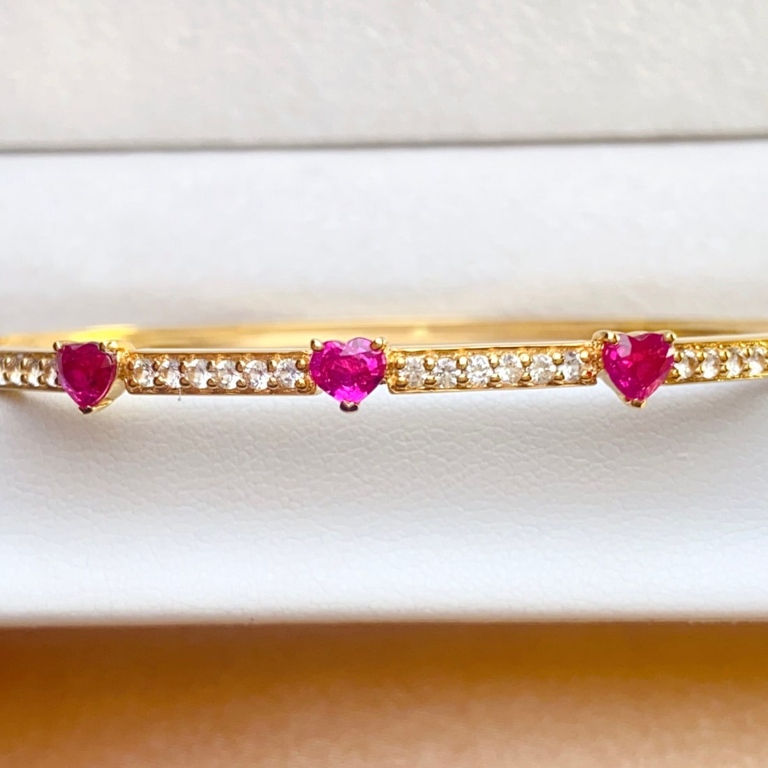 14k Gold 1.20 Ct Natural Ruby & Sapphire Bangle - 2