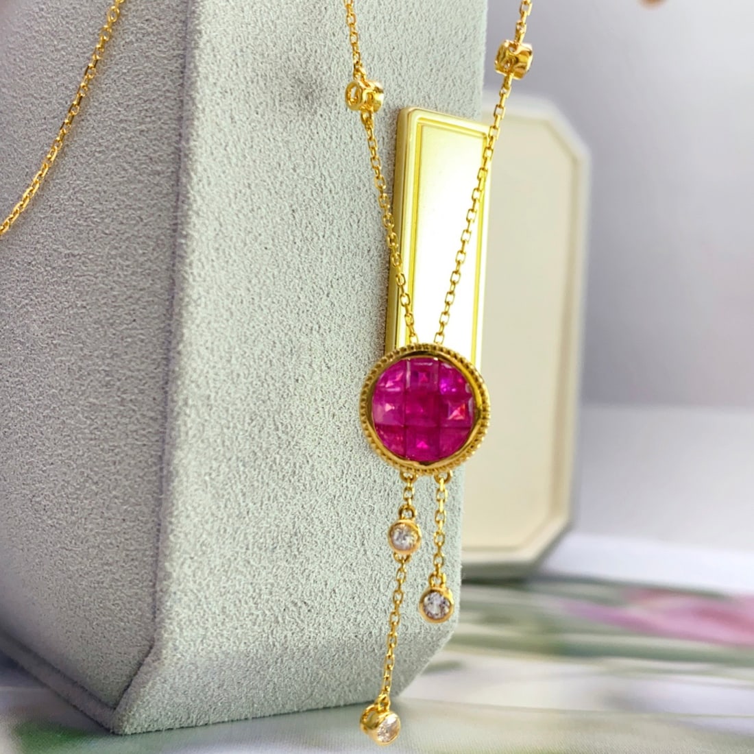 14k Gold 1.20 Ct Natural Ruby & Sapphire Necklace - 2