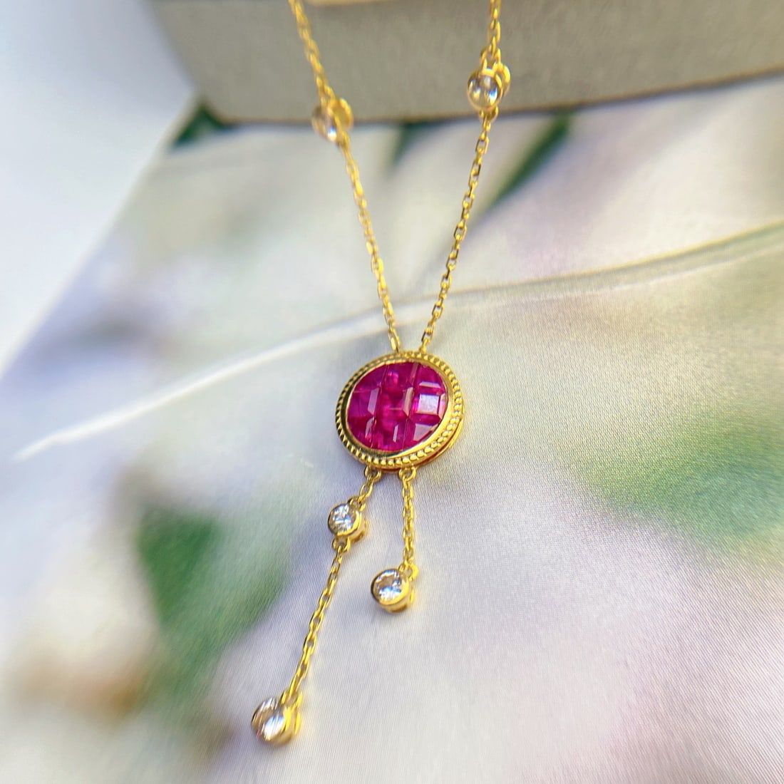 14k Gold 1.20 Ct Natural Ruby & Sapphire Necklace - 3