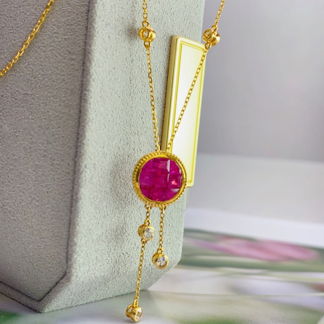 14k Gold 1.20 Ct Natural Ruby & Sapphire Necklace - 4
