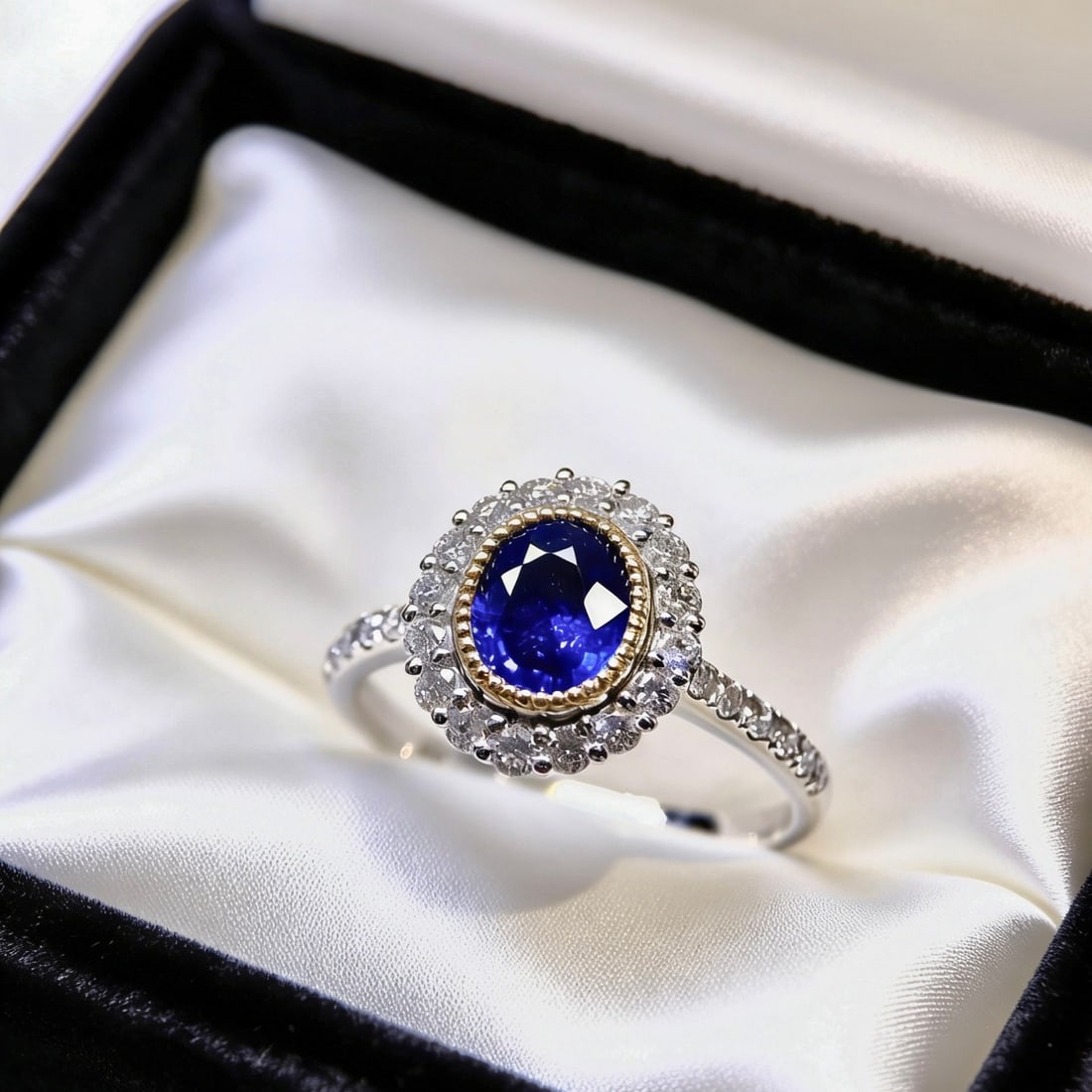 14k Gold 1.16 Ct Natural Sapphire & Diamond Ring - 2