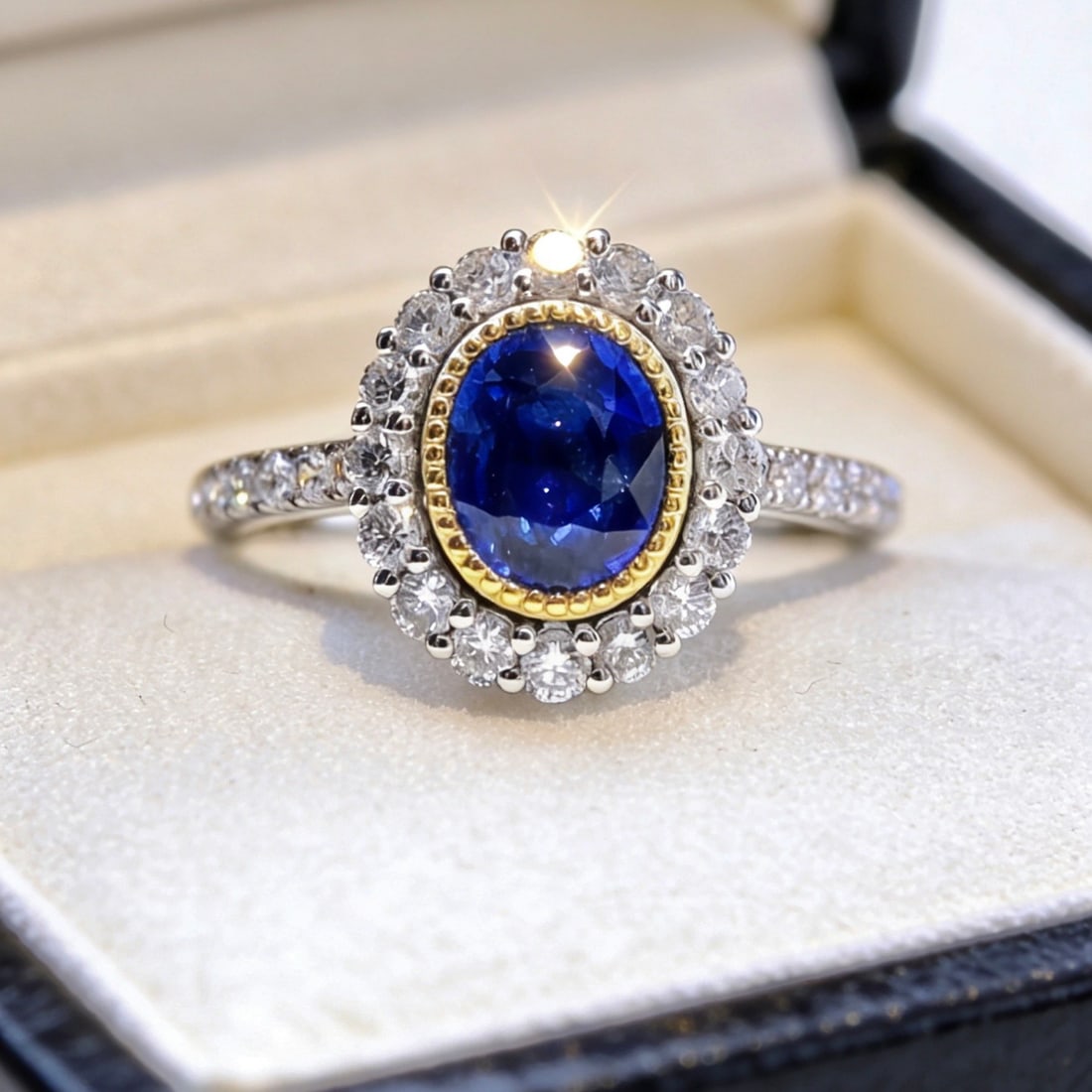 14k Gold 1.16 Ct Natural Sapphire & Diamond Ring - 4