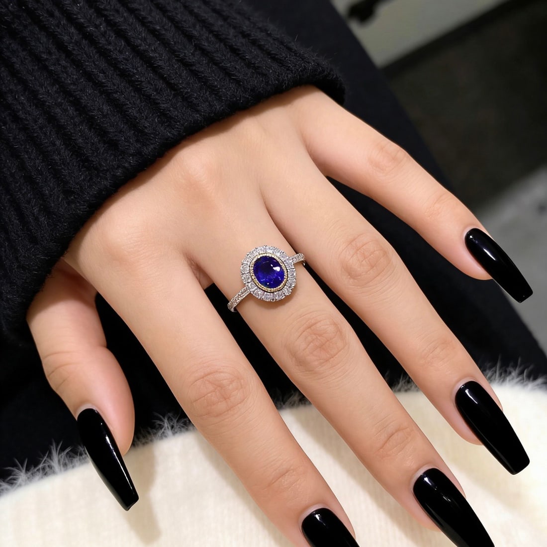 14k Gold 1.16 Ct Natural Sapphire & Diamond Ring - 6