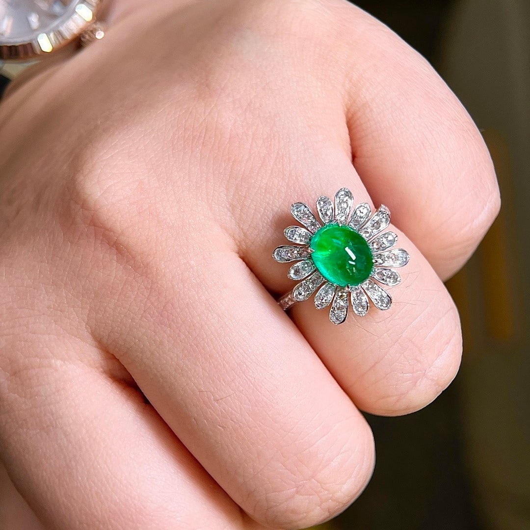 14k Gold 3.28 Ctw Vivid Green Natural Emerald & Diamond Ring - 6
