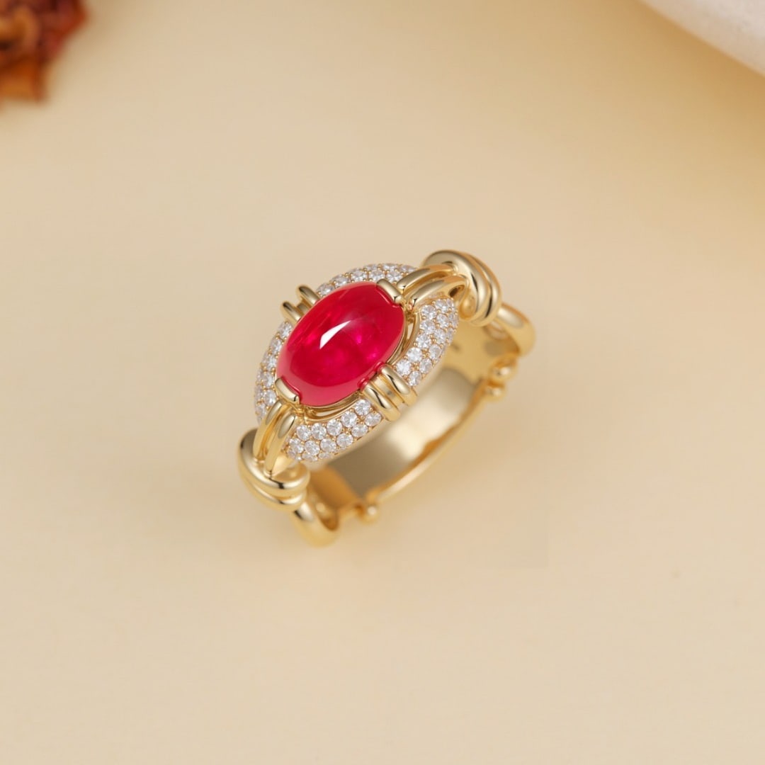 14k Gold 2.24 Ct Natural Ruby & Diamond Ring: Ref:231094047 // gold content:14k gold // ring size:7. 25us // // main gemstone:ruby // shape:oval // carat weight:2. 24ct // color:red // treatment:natural // // adjacent gemstone 2 : diamond // shap