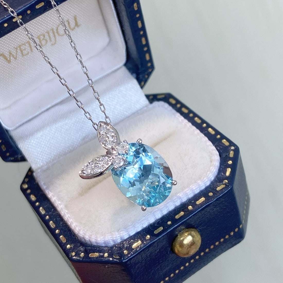 14k Gold 2.61 Ctw Natural Aquamarine & Diamond Pendant( Without Chain ) - 4