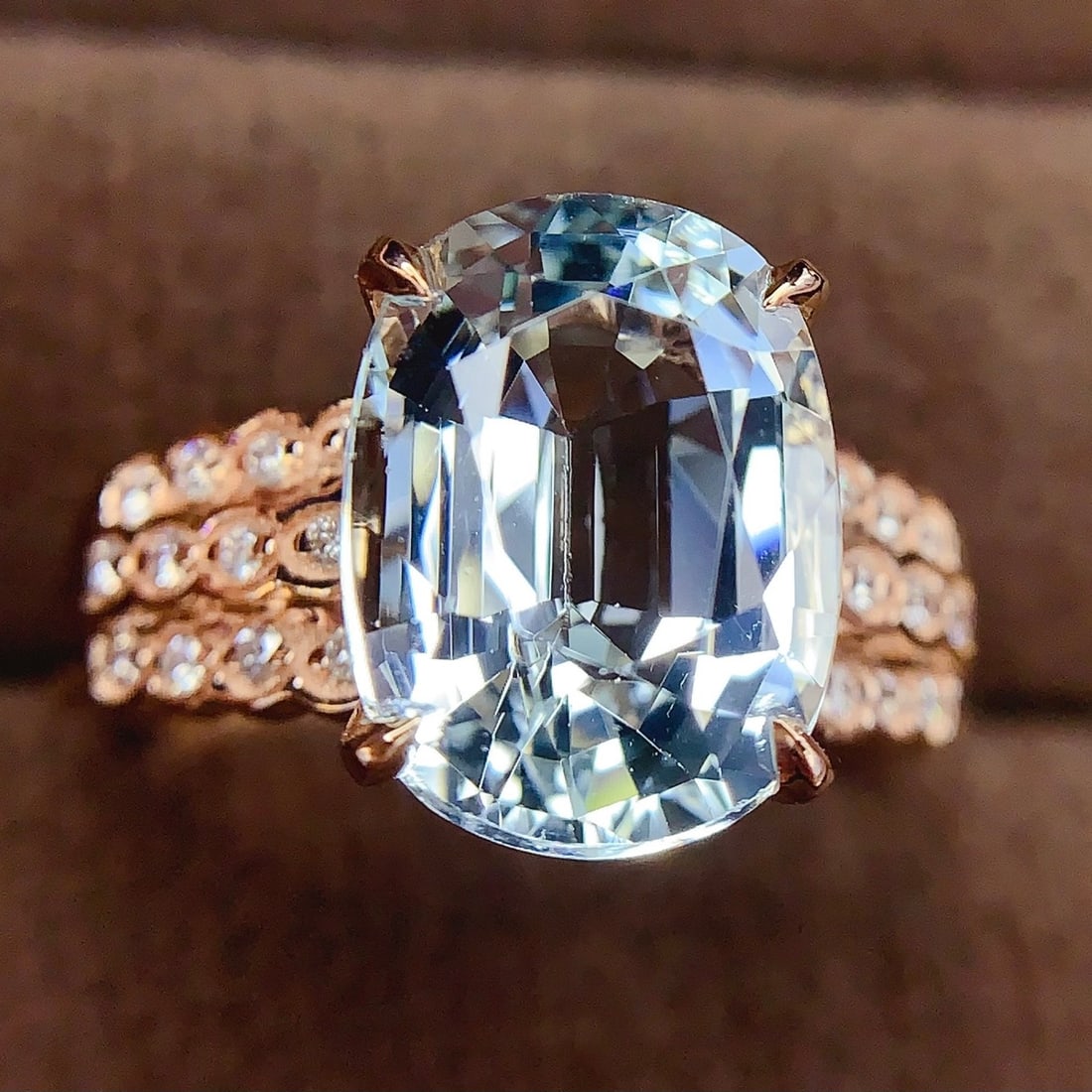 14k Gold 4.6 Ct Natural Aquamarine & Diamond Ring - 5
